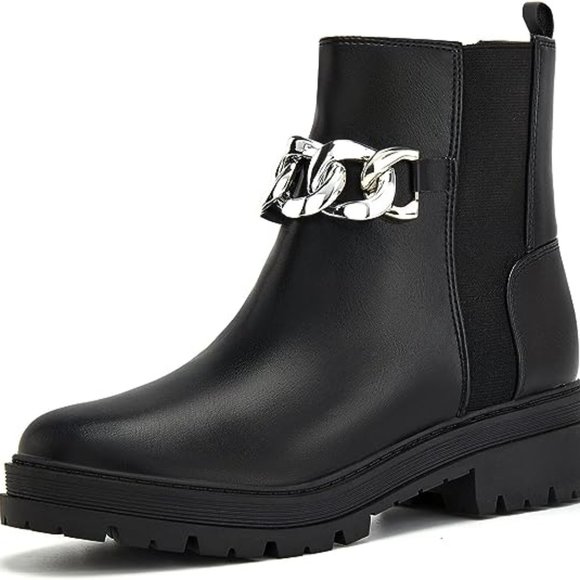 Womens Lug Sole Platform Ankle Boots Chelsea Slip On Chunky Block Heel Fall - Picture 1 of 6